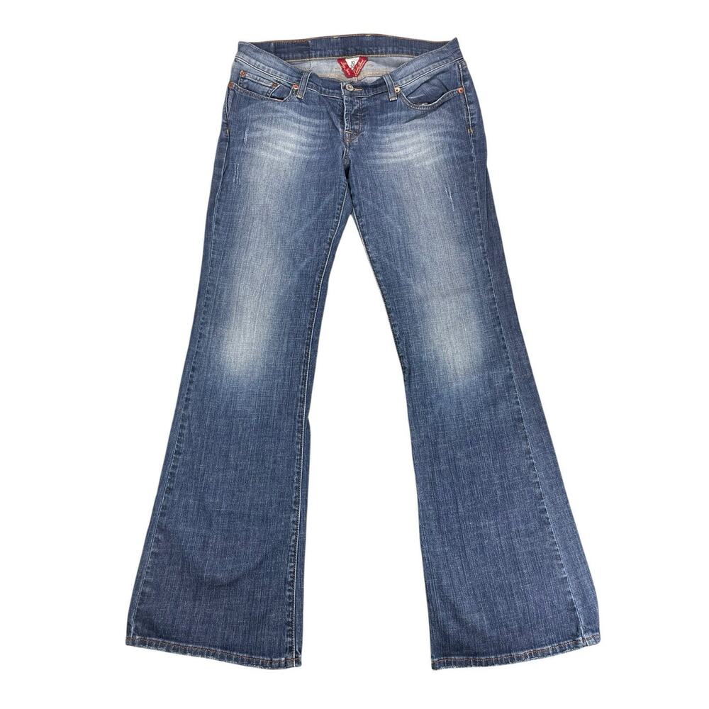 Lucky Brand Mid Rise Button Fly Flare Jeans Womens Sz 10 Medium Wash Flap Pocket